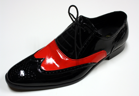 6124 MENS BLACK WITH RED LACE UP DRESS SHOES IT'S ONE OF A KIND 