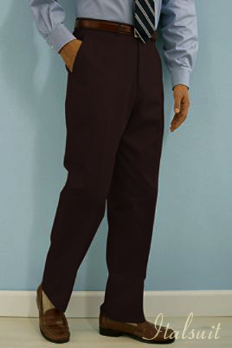 PA-100 BROWN ITALIAN FLAT FRONT MENS WOOL  DRESS PANTS HAND MADE RELAX FIT