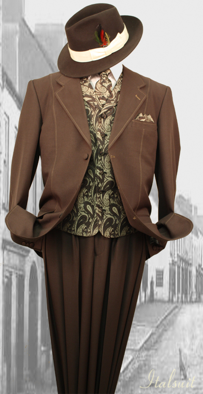 HARVEY-101 BROWN 3PC FASHION ZOOT SUIT AS SEEN IN GQ MAGAZINE 