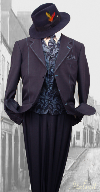 HARVEY-101 NAVY 3PC FASHION ZOOT SUIT AS SEEN IN GQ MAGAZINE 
