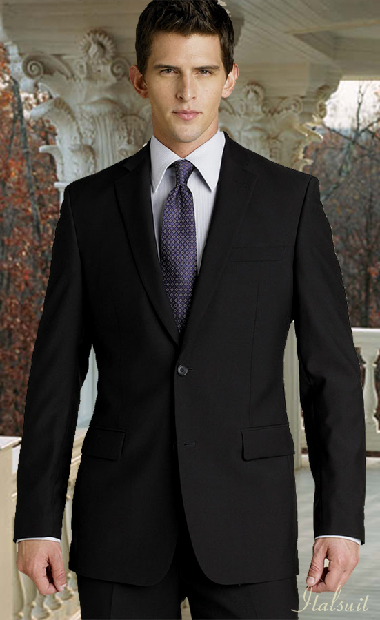 TSS-987 BLACK 2 BUTTON SUPER 150'S EXTRA FINE 100% ITALIAN WOOL SUIT HAND MADE WITH FRENCH PIPING