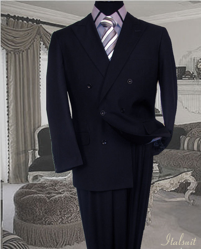 TSDB CLASSIC DOUBLE BREASTED SOLID COLOR NAVY MENS SUIT BY: TESSORI UOMO. SUPER 150'S EXTRA FINE ITALIAN WOOL HAND MADE