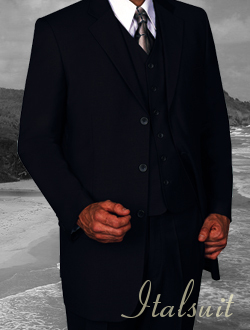 TSS-V3 JET BLACK  SUPER 150'S EXTRA FINE 100% ITALIAN WOOL SUIT HAND MADE WITH FRENCH PIPING