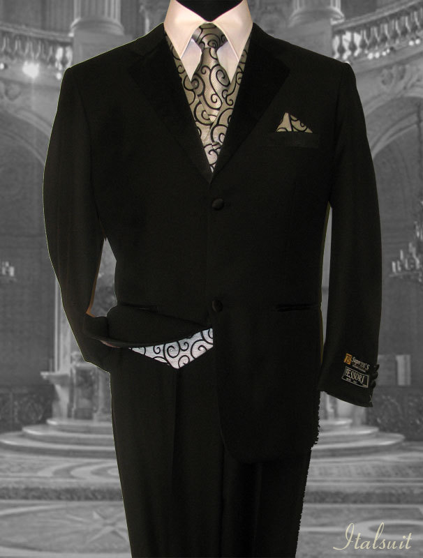 ZTY- 2 BUTTON MENS BLACK TUXEDO SUPER 150'S WOOL HAND MADE BY: MR TESSORI UOMO