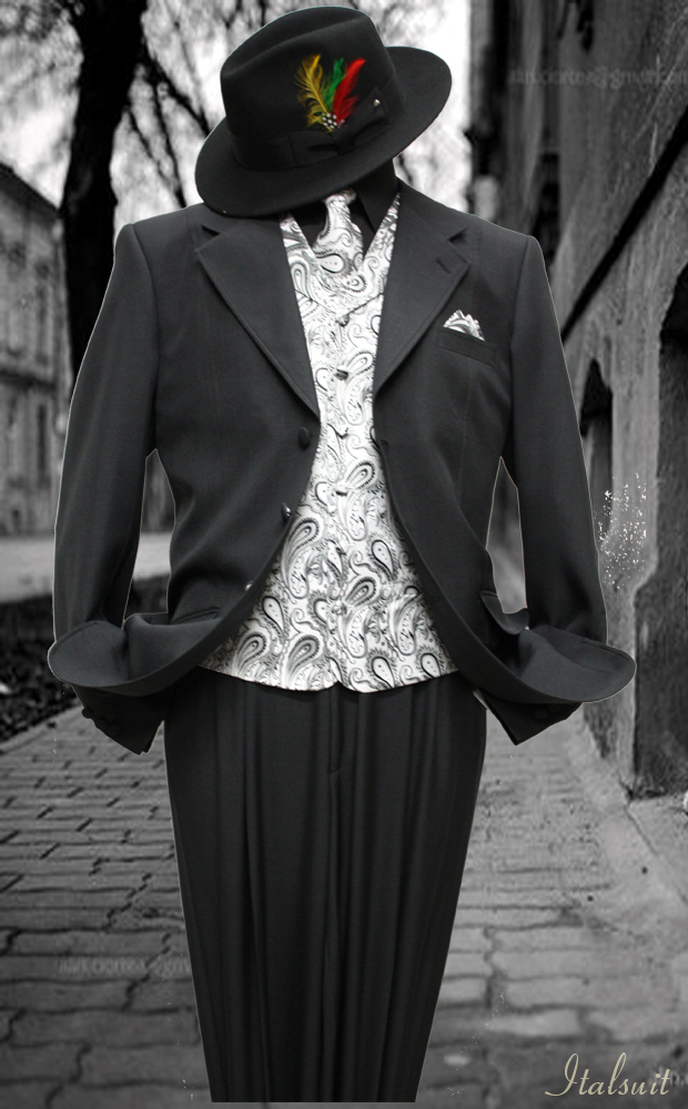 HARVEY-101 BLACK-GRAY 3PC FASHION ZOOT SUIT AS SEEN IN GQ MAGAZINE