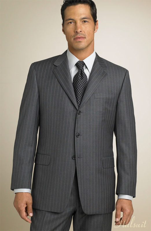 TSP-03 CHARCOAL WITH PINSTRIPE SUPER 150'S 2PC WOOL SUIT EXTRA FINE ITALIAN MADE.