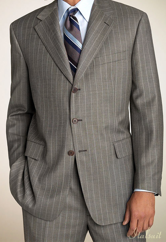 TSS-03 TAN STRIP    SUPER 150'S 2PC WOOL SUIT EXTRA FINE ITALIAN MADE.