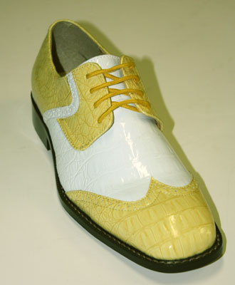 5955 MENS YELLOW WITH WHITE LACE UP DRESS SHOES IT'S ONE OF A KIND.  