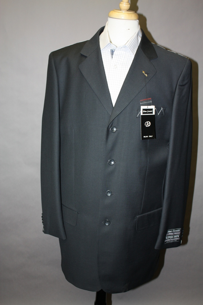 GIANNI  MENS CHARCOAL WOOL SUIT 3 BUTTON.SUPER 120'S EXTRA FINE 2PC.
