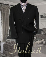 TSDB CLASSIC DOUBLE BREASTED SOLID COLOR BLACK MENS SUIT BY: TESSORI UOMO. SUPER 150'S EXTRA FINE ITALIAN WOOL HAND MADE