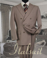TSDB CLASSIC DOUBLE BREASTED SOLID COLOR TAN MENS SUIT BY: TESSORI UOMO. SUPER 150'S EXTRA FINE ITALIAN WOOL HAND MADE