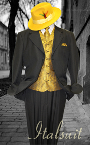 HARVEY-101 BLACK-GOLD 3PC FASHION ZOOT SUIT AS SEEN IN GQ MAGAZINE