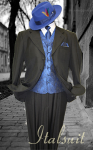 HARVEY-101 BLACK-ROYAL 3PC FASHION ZOOT SUIT AS SEEN IN GQ MAGAZINE