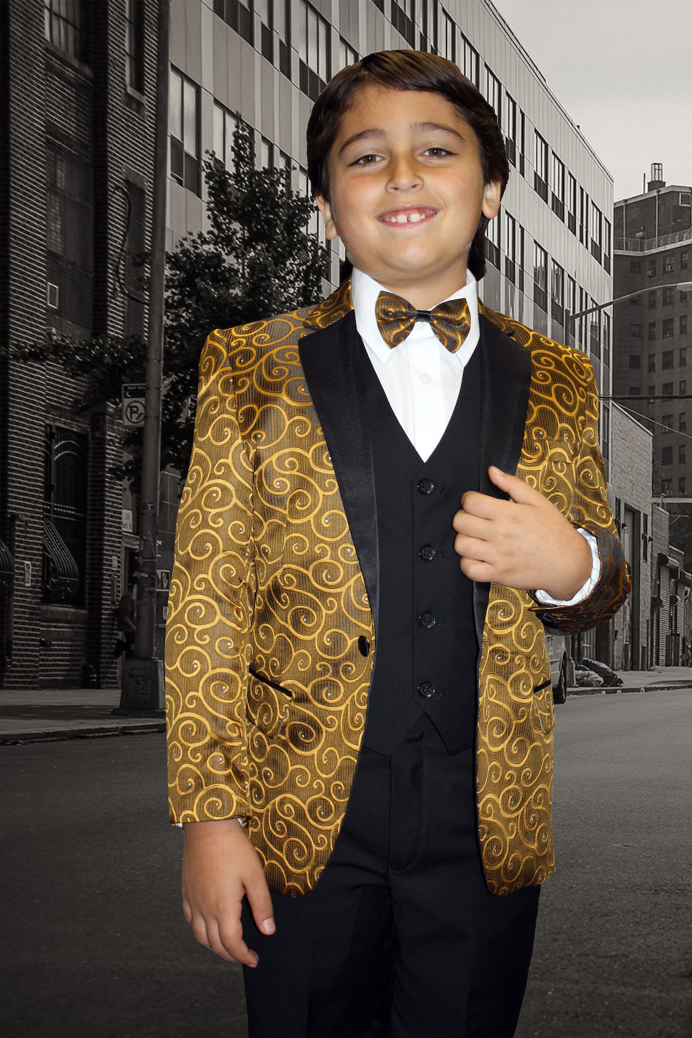 B-BELLAGIO GOLD 5PC SUIT SHIRT,BOWTIE & VEST FOR KIDS 