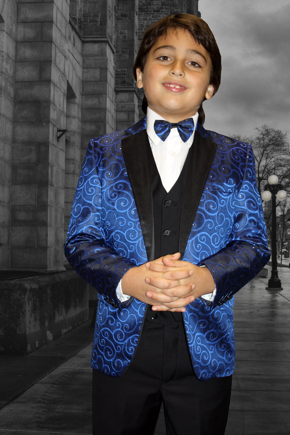 4pc Royal Blue Vest  Bow Tie Suit Pants Set Baby Boy Toddler Kid Uniform S-7 