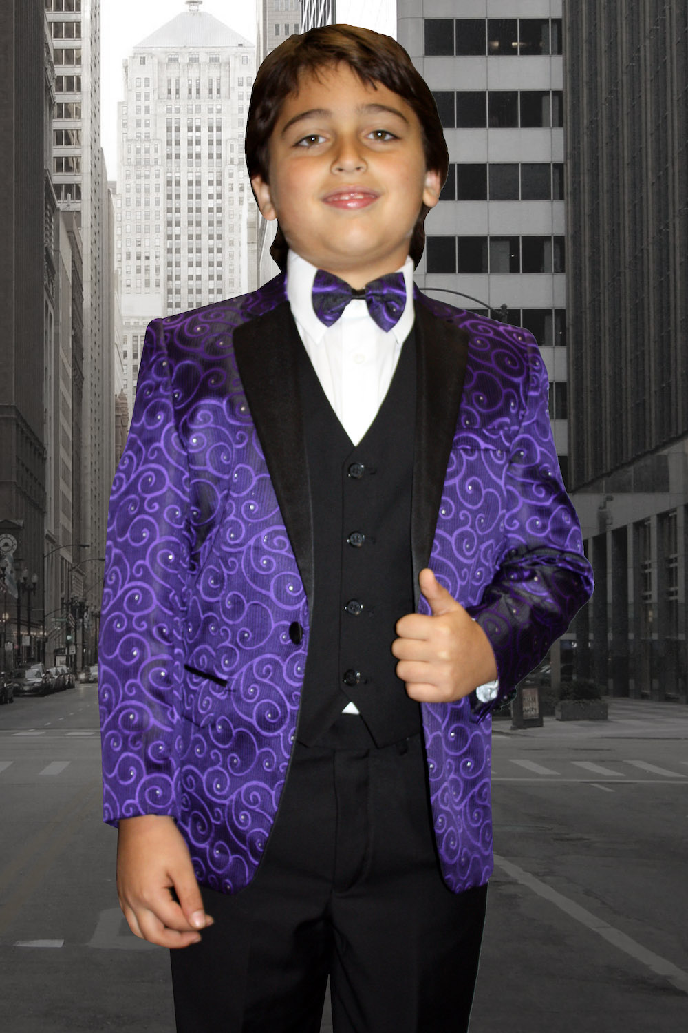 B-BELLAGIO PURPLE 5PC SUIT SHIRT,BOWTIE & VEST FOR KIDS