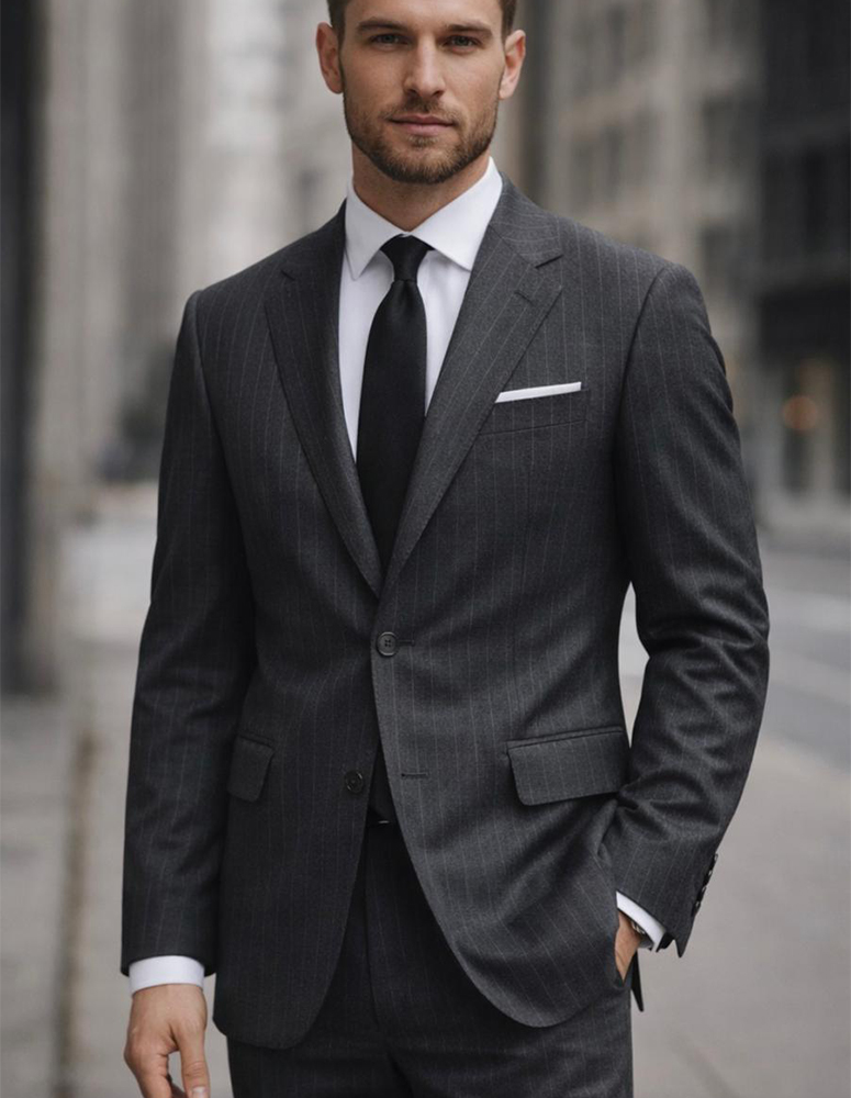 STATEMENT 2PC ITALIAN WOOL SUIT. SUPER 200'S MODERN FIT. FLAT FRONT PANTS