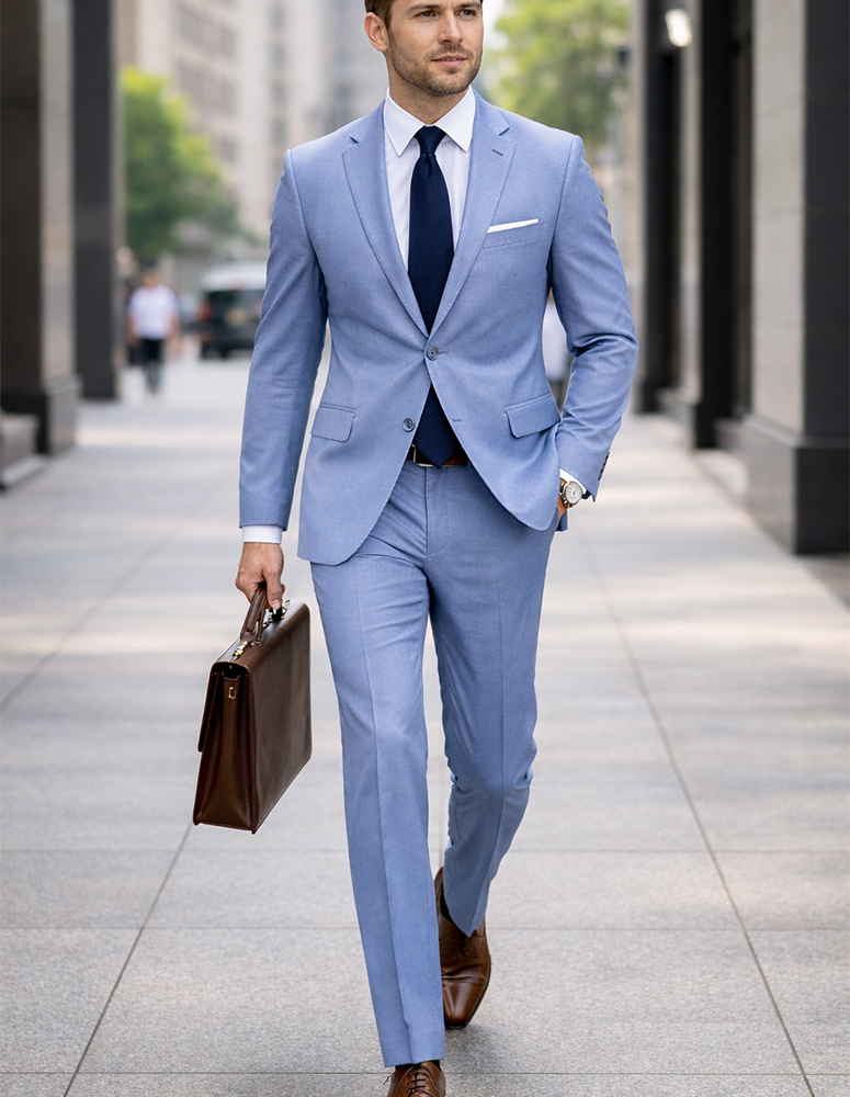 STATEMENT 2PC ITALIAN WOOL SUIT. SUPER 200'S MODERN FIT. FLAT FRONT PANTS