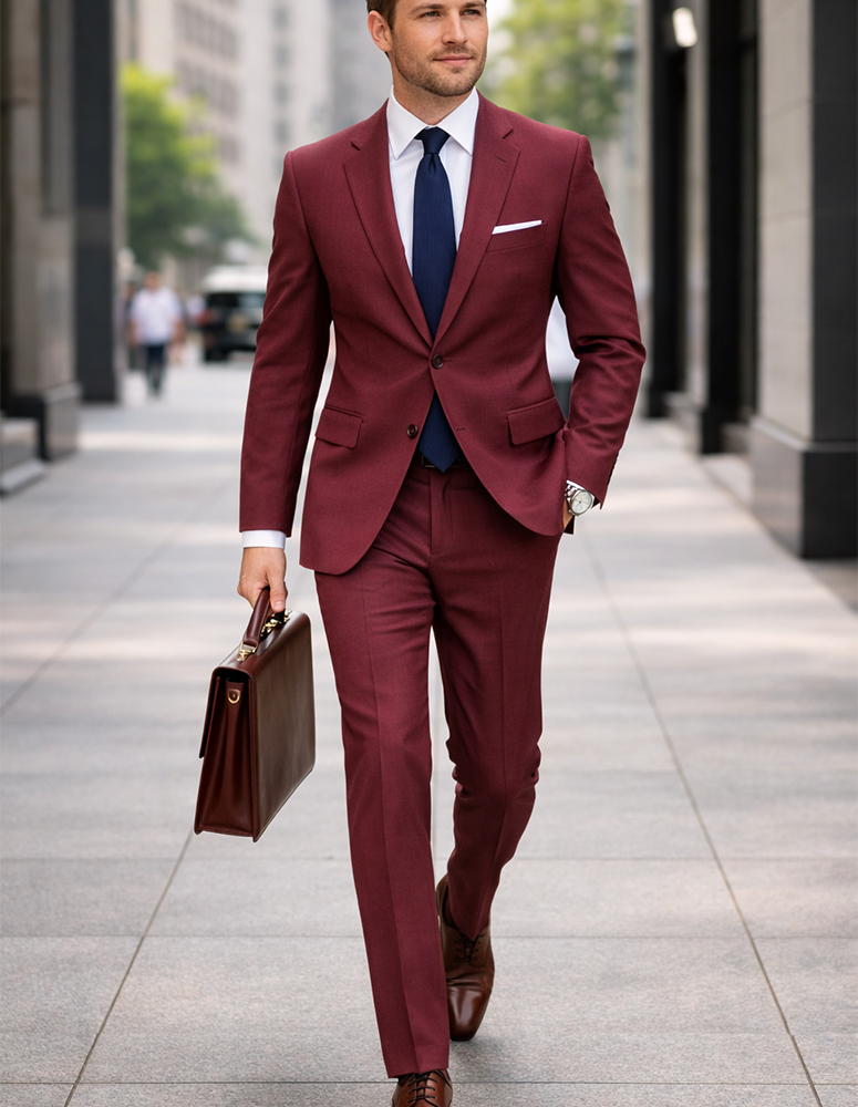 STATEMENT 2PC ITALIAN WOOL SUIT. SUPER 200'S MODERN FIT. FLAT FRONT PANTS 