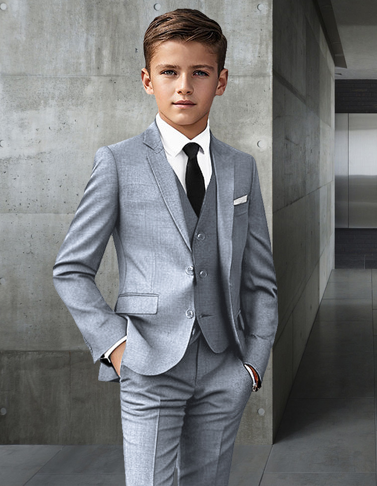 B-100 GREY 3PC SUIT WITH VEST, SHIRT & TIE FOR KIDS