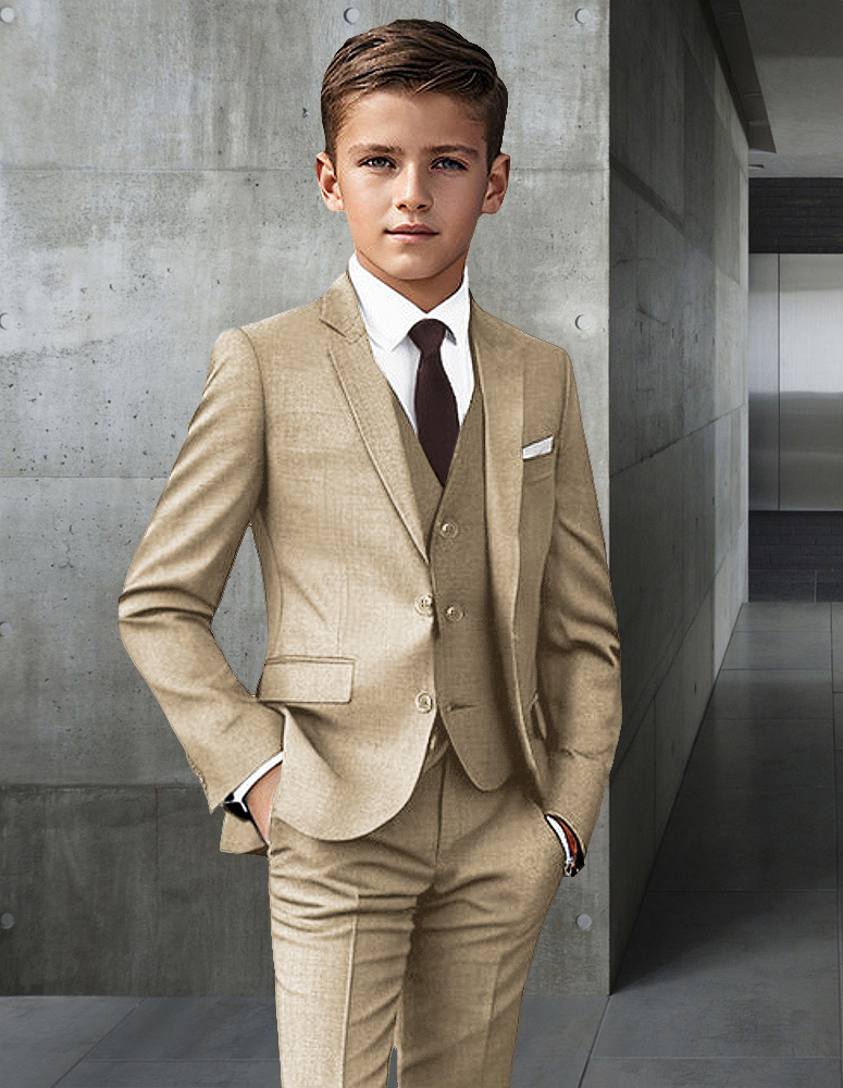 B-100 TAN 3PC SUIT WITH VEST, SHIRT & TIE FOR KIDS  
