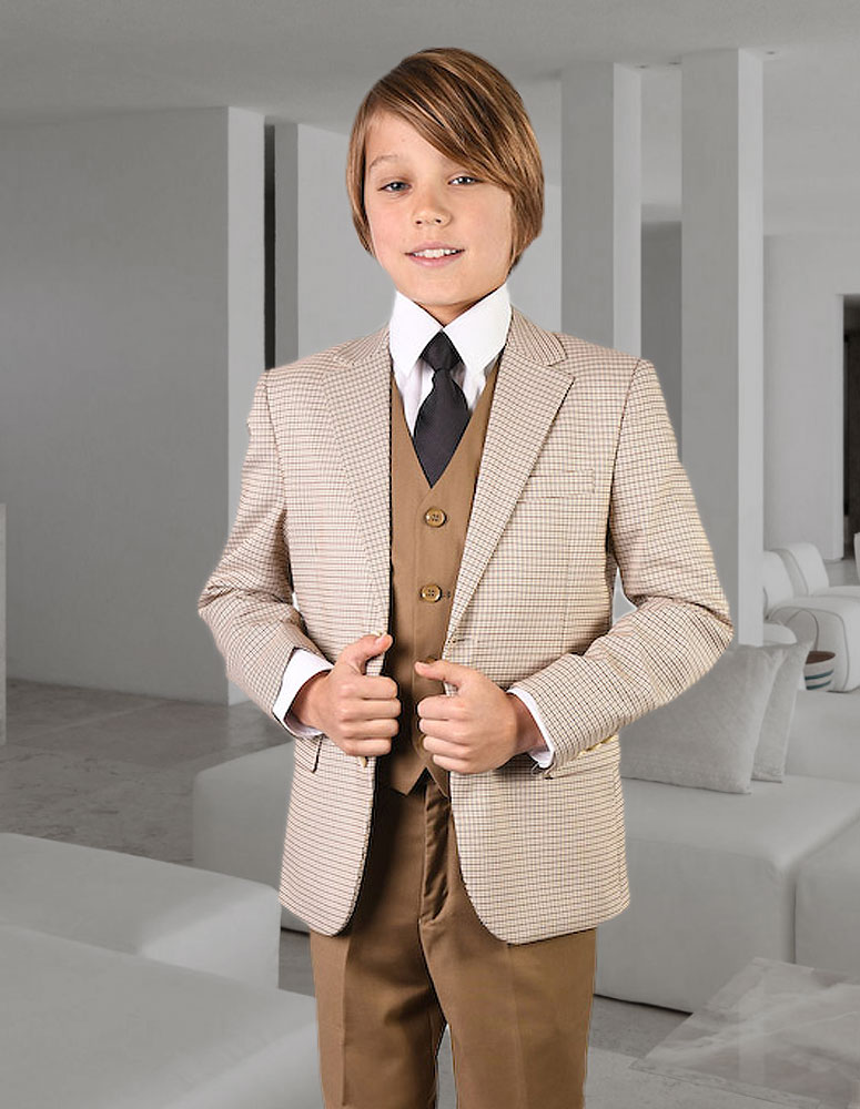 B-104 TAN  3PC COMPOSE SUIT WITH VEST. 