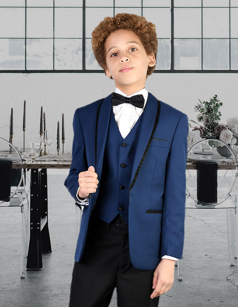 B-GENOVA SAPPHIRE 5PC TUXEDO BOY SUIT INCLUDING SHIRT AND BOW TIE