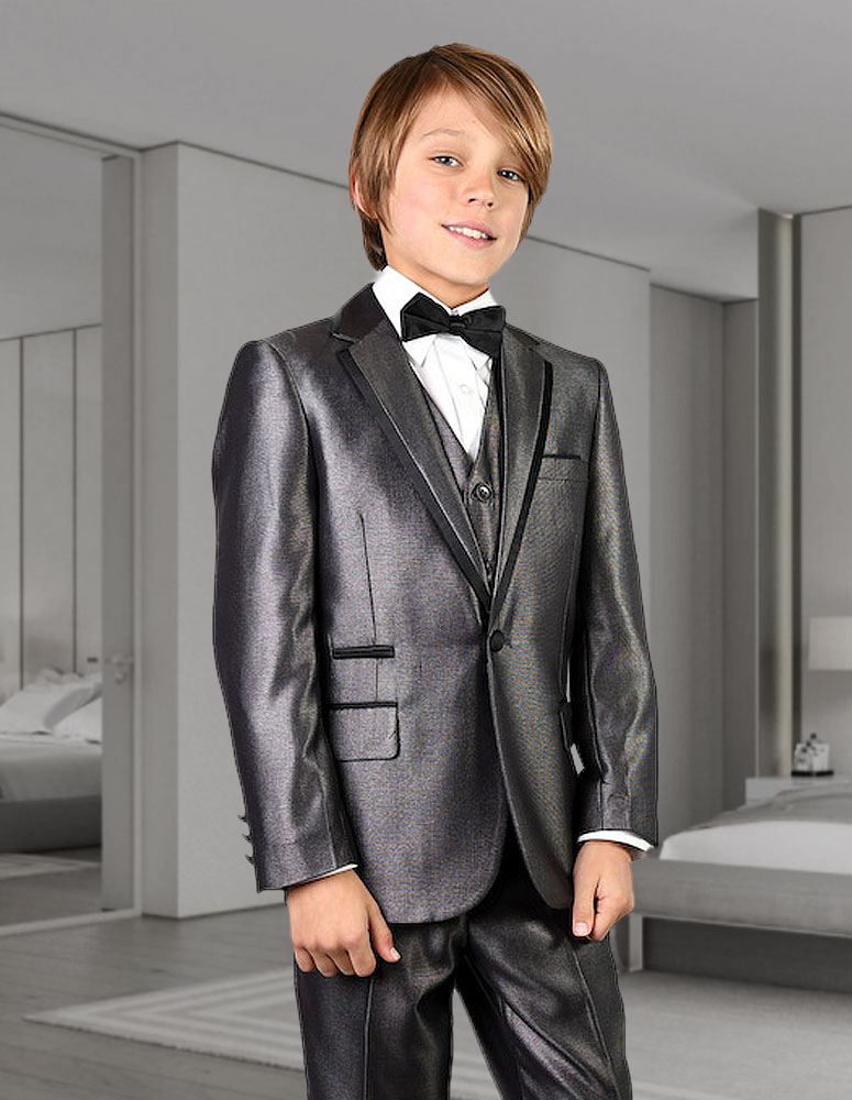 B-VENETIAN GRAY 5PC TUXEDO BOY SUIT INCLUDING SHIRT AND BOW TIE 