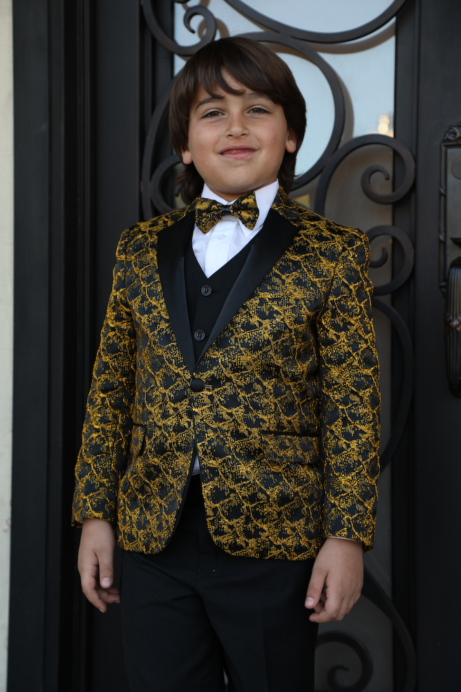 B12-BELLAGIO GOLD 5PC SUIT SHIRT,BOWTIE & VEST FOR KIDS 