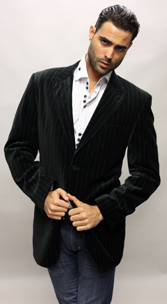 CFP-2 BLACK WITH WHITE STRIPE SPORT COAT IT'S ONE OF A KIND SUPER 150'S FOR ALL OCCASION.    