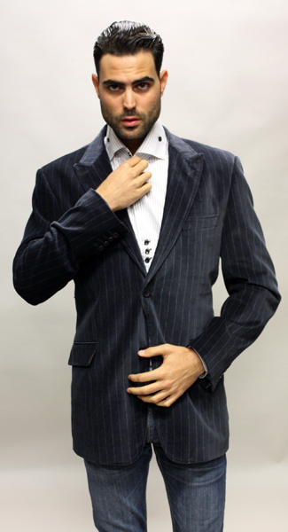CFP-2 NAVY WITH WHITE STRIPE SPORT COAT IT'S ONE OF A KIND SUPER 150'S FOR ALL OCCASION.  \