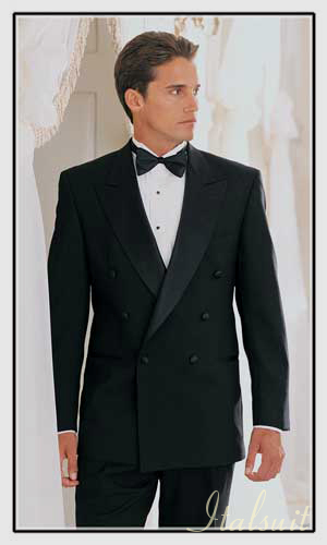 XZX-MENS DOUBLE BREASTED BLACK TUXEDO. SUPER 150'S EXTRA FINE ITALIAN WOOL HAND MADE FRENCH CUT IT'S ONE OF A KIND