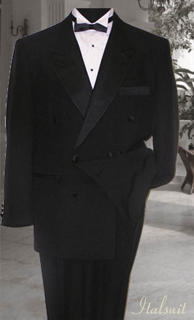 DOUBLE BREASTED MENS BLACK TUXEDO.SUPER 150'S FRENCH CUT.