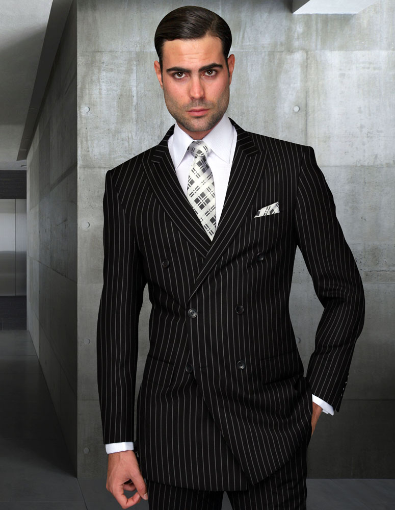 2PC BLACK BOLD PINSTRIPE DOUBLE BREASTED SUIT