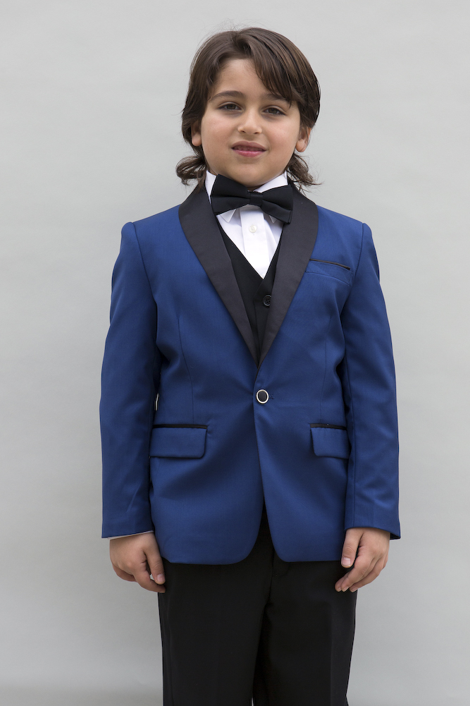 B-ENCORE INDIGO 5PC SUIT SHIRT,BOWTIE & VEST FOR KIDS 