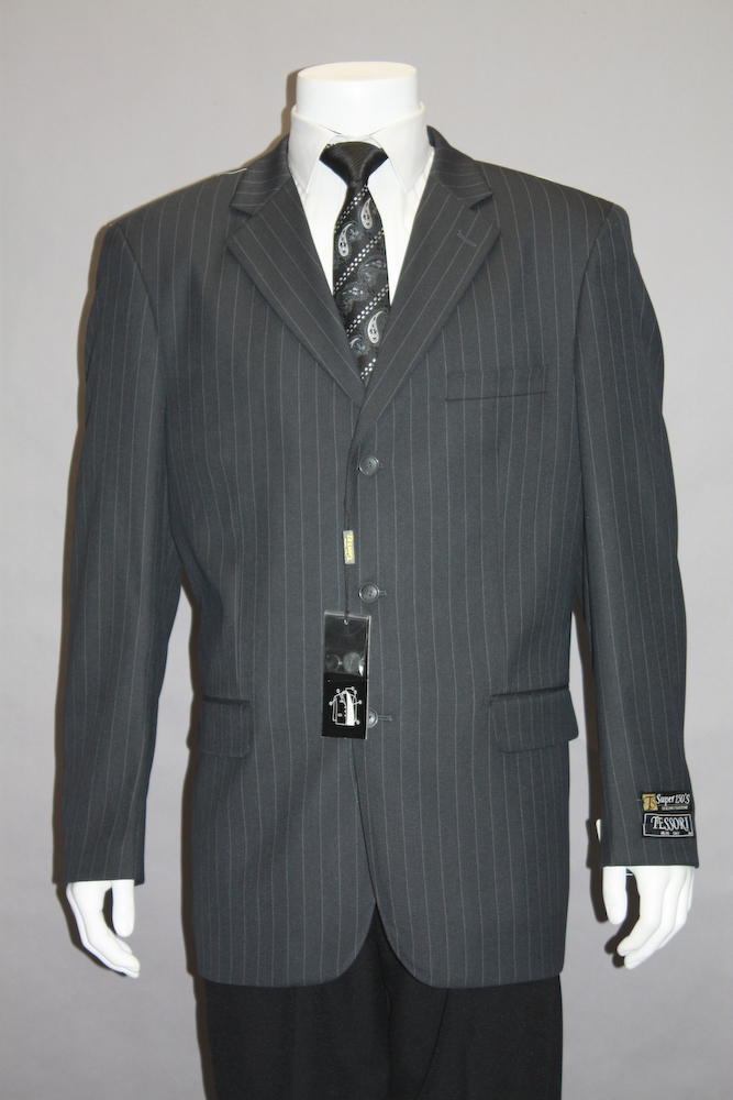 TS-28 CHARCOAL WITH WHITE STRIPE SPORT COAT IT'S ONE OF A KIND SUPER 150'S FOR ALL OCCASION.  