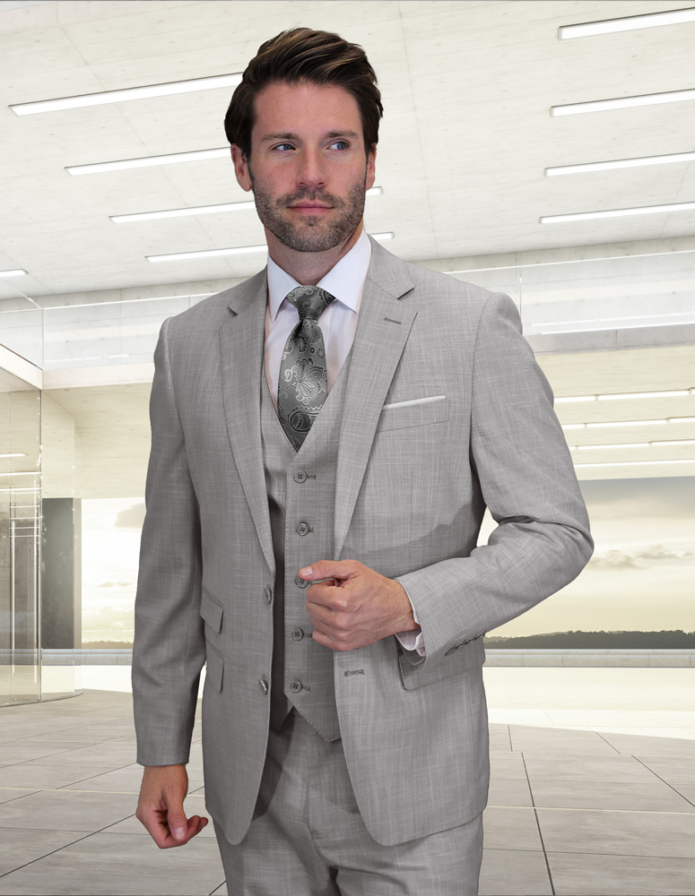 LARZO GREY 3PC SHARKSKIN ITALIAN WOOL SUIT 