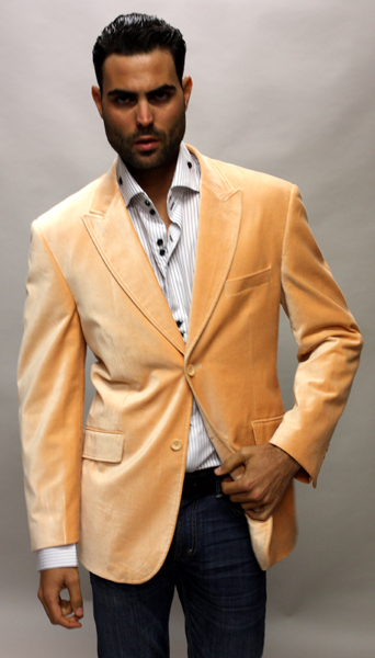 LB-313 SOLID PEACH SUPER 150'S VELVET SPORT COAT THIS JACKET IS A WINNER 2 BUTTON WITH BACK VENT.