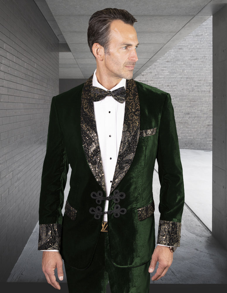 2PC ITALIAN WOOL VELVET TUXEDO. MODERN FIT FLAT FRONT PANTS