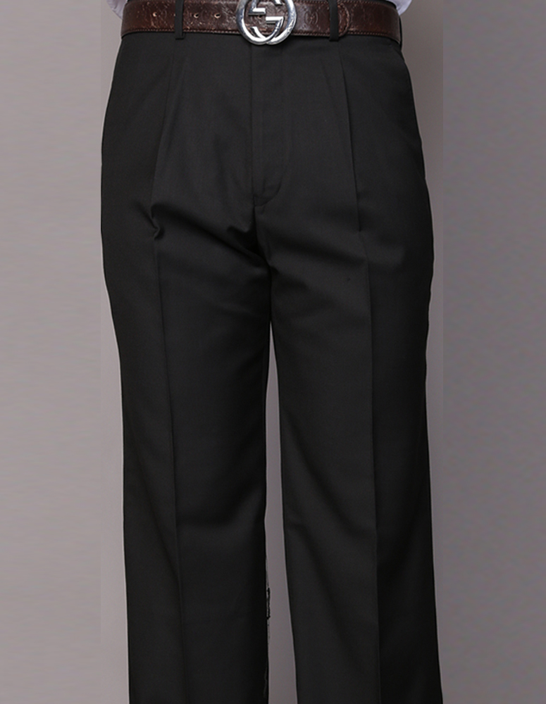 BLACK PLEATED DRESS PANTS REGULAR FIT SUPER 150'S ITALIAN WOOL FABRIC 