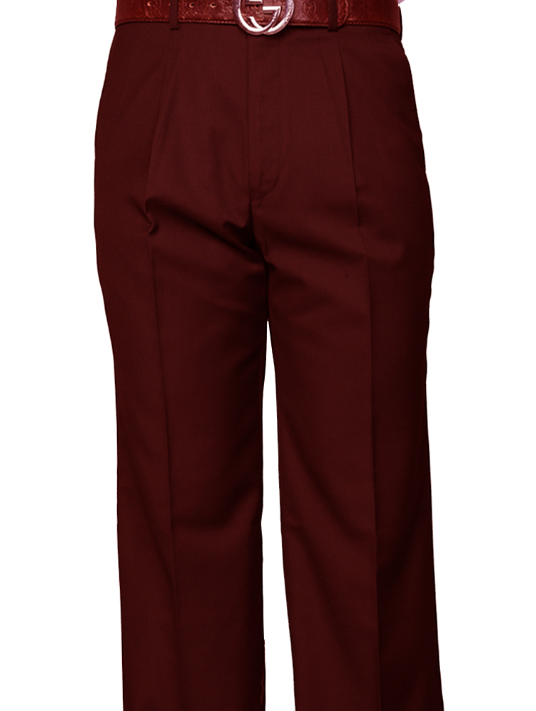 BURGUNDY PLEATED DRESS PANTS REGULAR FIT SUPER 150'S ITALIAN WOOL FABRIC 