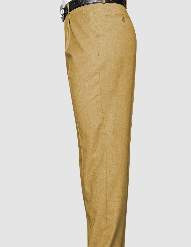 CAMEL PLEATED DRESS PANTS REGULAR FIT SUPER 150'S ITALIAN WOOL FABRIC  