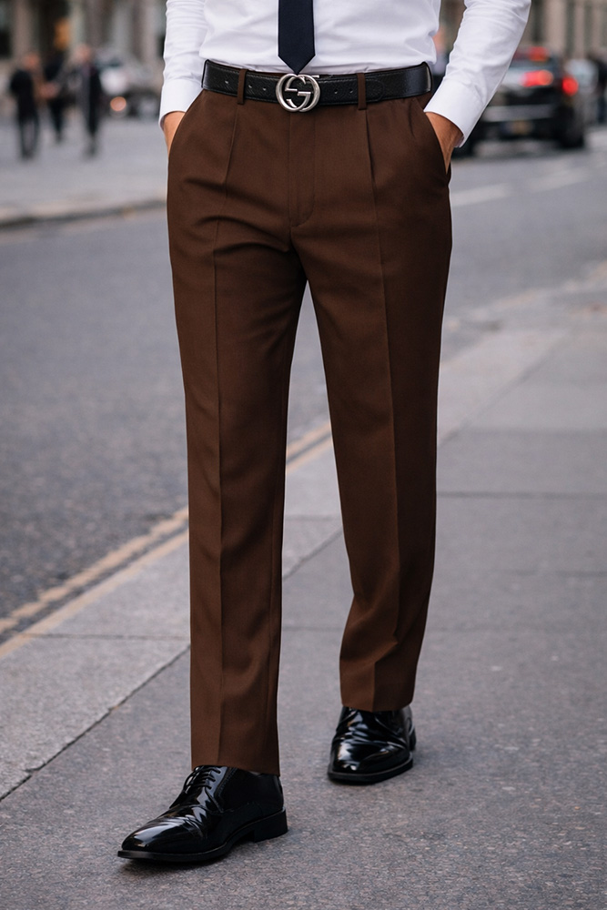 COPPER PLEATED DRESS PANTS REGULAR FIT SUPER 150'S ITALIAN WOOL FABRIC  