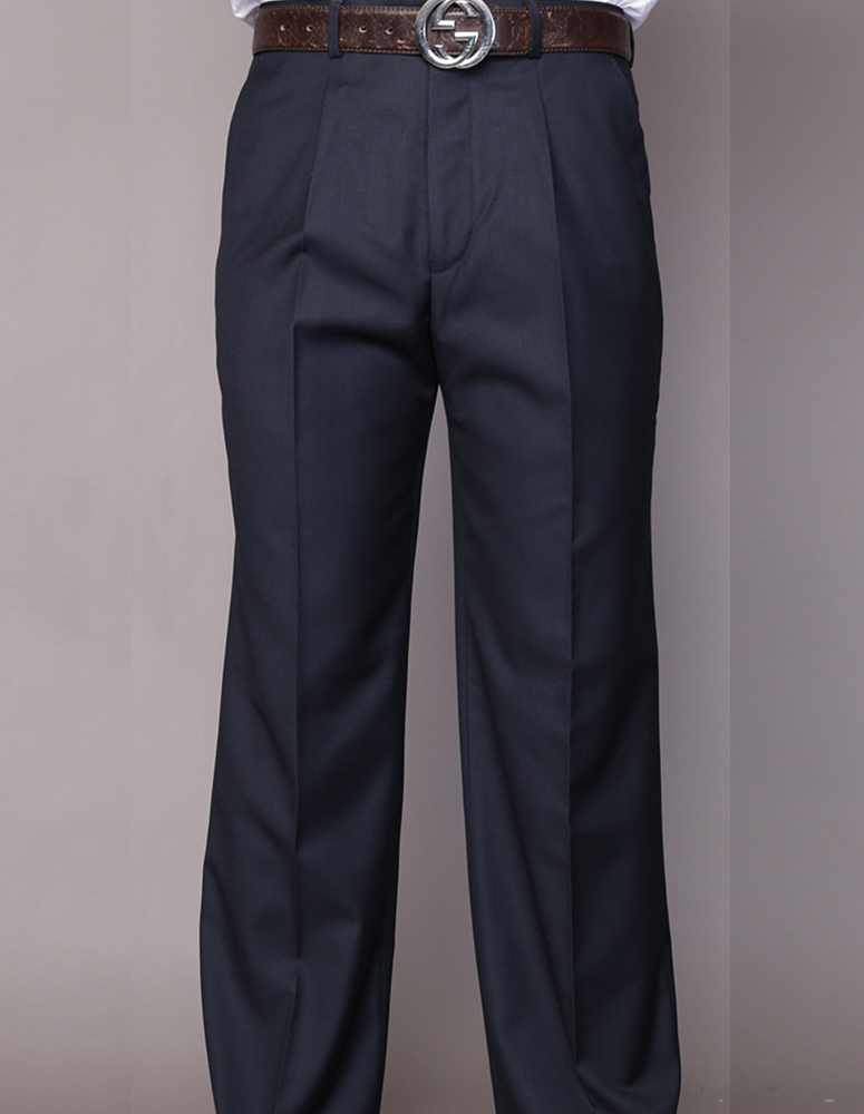 NAVY PLEATED DRESS PANTS REGULAR FIT SUPER 150'S ITALIAN WOOL FABRIC  