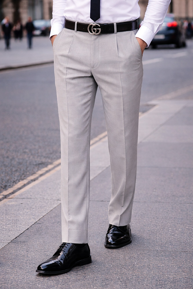 SAND PLEATED DRESS PANTS REGULAR FIT SUPER 150'S ITALIAN WOOL FABRIC  