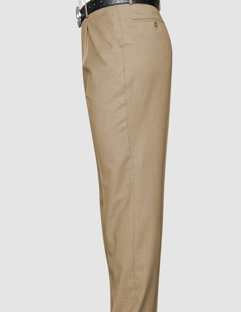 TAN PLEATED DRESS PANTS REGULAR FIT SUPER 150'S ITALIAN WOOL FABRIC  