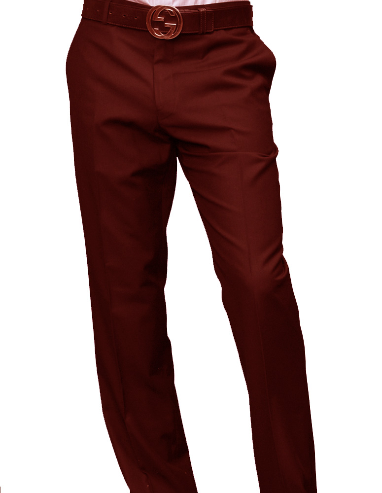 BURGUNDY ITALIAN FLAT FRONT MENS WOOL DRESS PANTS HAND TAILORED 