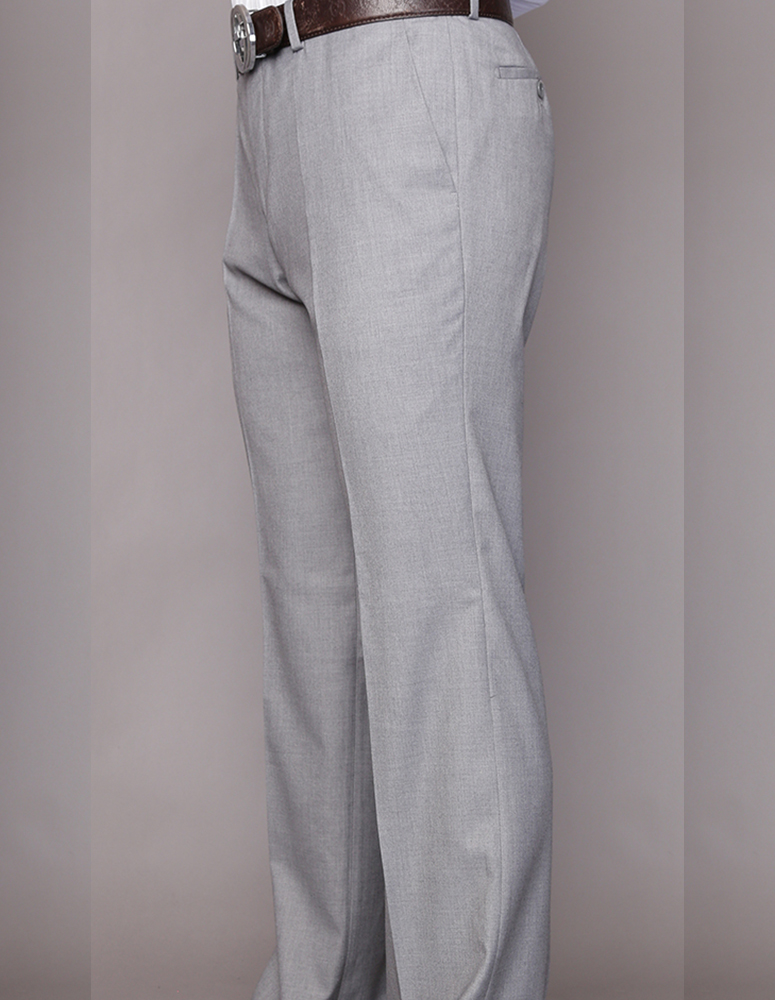 GRAY ITALIAN FLAT FRONT MENS WOOL DRESS PANTS HAND TAILORED