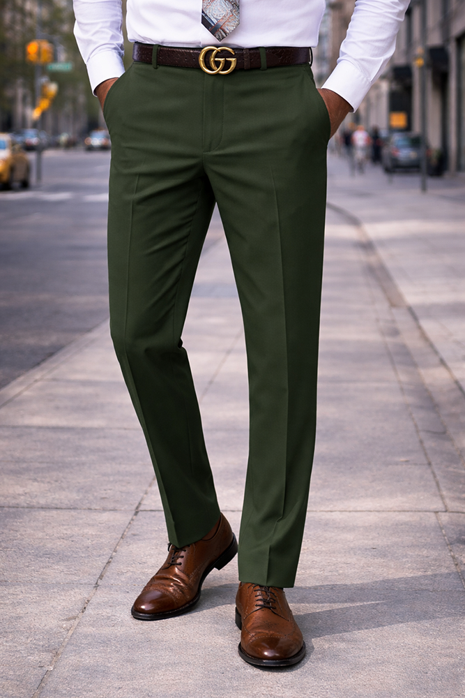 SLIM FIT HUNTER ITALIAN FLAT FRONT MENS WOOL DRESS PANTS HAND TAILORED  