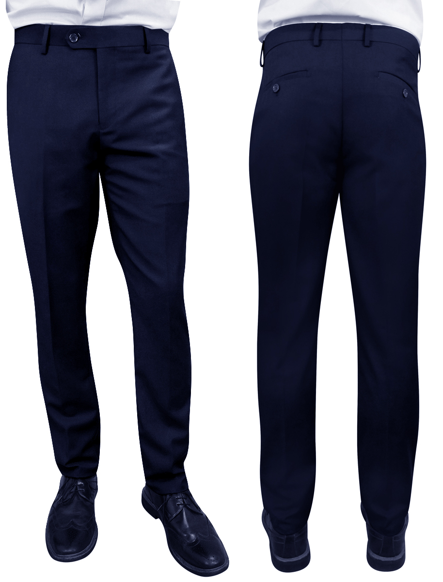 SLIM FIT NAVY ITALIAN FLAT FRONT MENS WOOL DRESS PANTS HAND TAILORED  